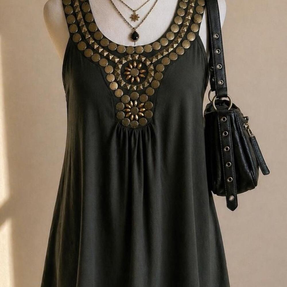Dark olive studded mini dress